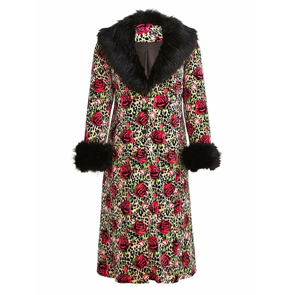 New Torrid 1X 2X 4X Betsey Johnson Faux Fur Leopard Punk Floral Velvet Coat